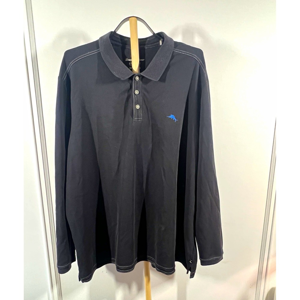 Tommy Bahama Supima Cotton Long Sleeve Polo Men's 3XL Black Big & Tall Golf
